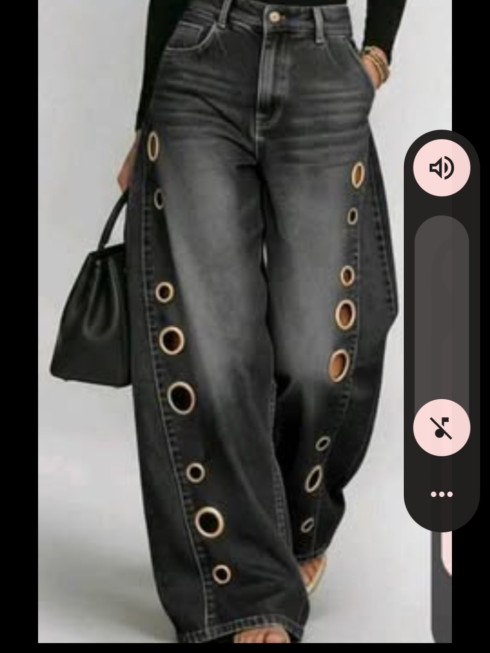 Black Wide-Leg Jeans with Metal Eyelet Detailing
